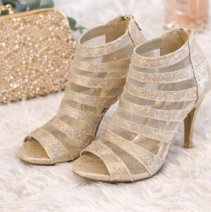 Gold Glitter Mesh Peep Toe Heels